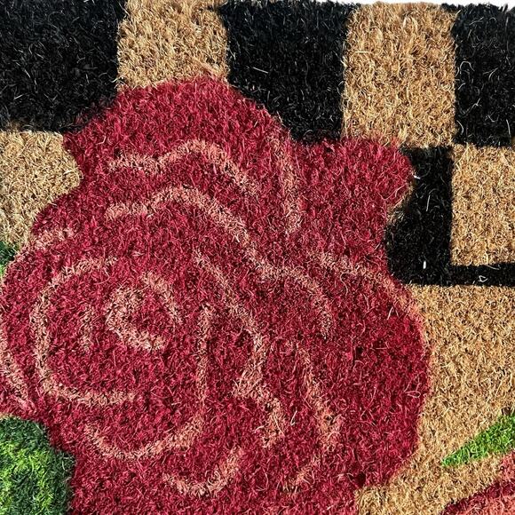 Pop of Color Floral Coir Doormat 24x36 Checkered Border Non Slip NEW - Picture 3 of 11
